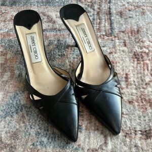 Jimmy Choo Black Leather Kitten Heel Mules